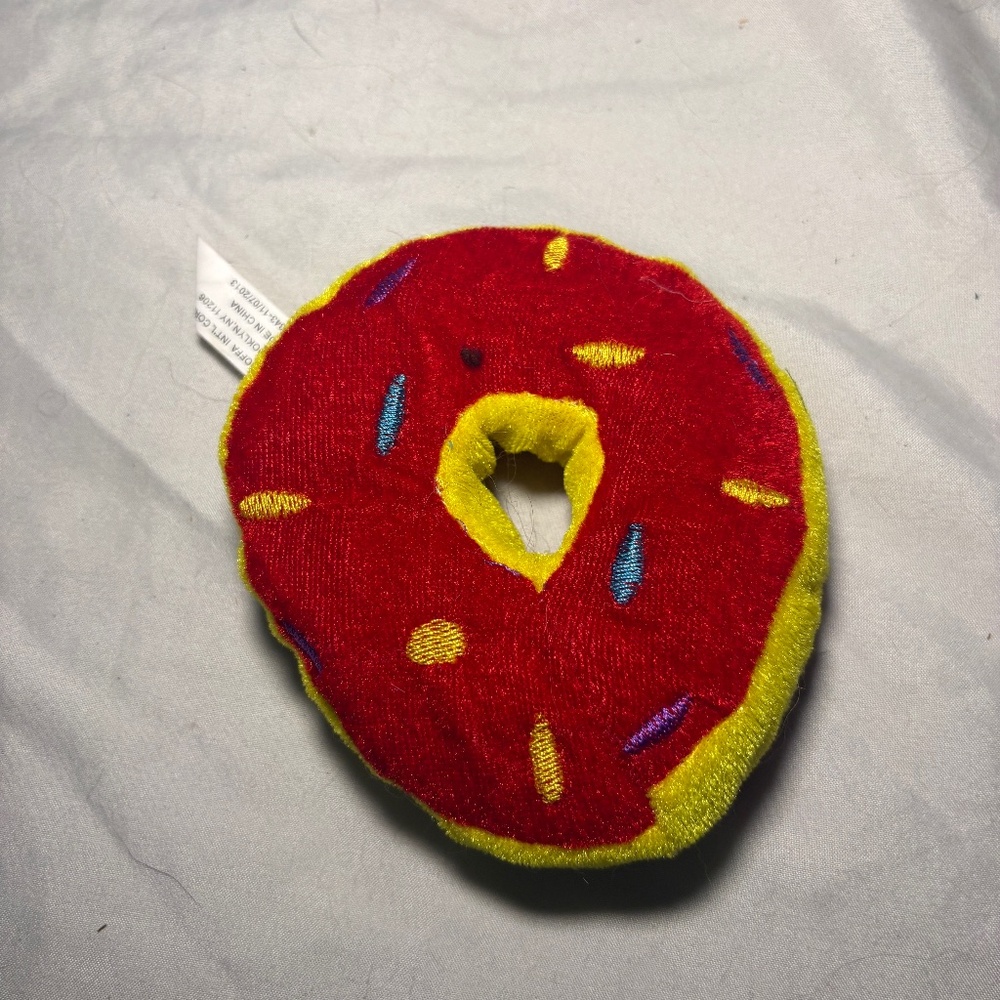 Goffa Stuffed Plush Donut Yellow/Red With Embroidered Polka Dots 4.5 Inches